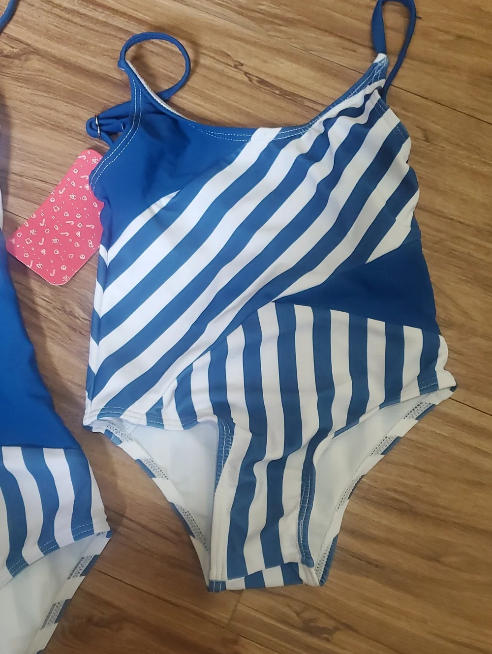 Blue & White Striped Mommy And Kids One-Piece Swimsuit - Matching - Picture 3 of 7